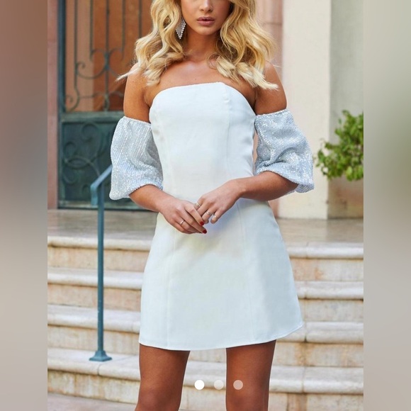Club L London Dresses & Skirts - Club L London Sequin Off Shoulder White Mini Dress
